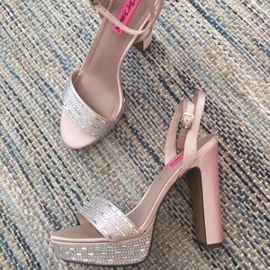 Betsey Johnson Pink Satin Embellished Heels